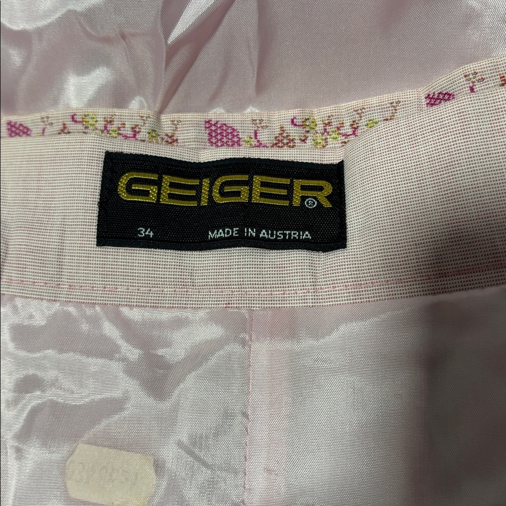90s GEIGER AUSTRIA PINK & BLUE FLORAL STRIPE PLEAT HIGH WAIST MIDI SKIRT SZ XXS - Picture 9 of 10